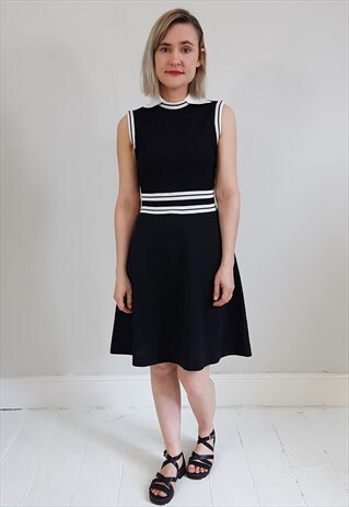 VINTAGE 70'S BLACK AND WHITE STRIPED COLLAR DRESS