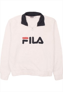 Vintage 90's Fila Sweatshirt Spellout Quater Zip White