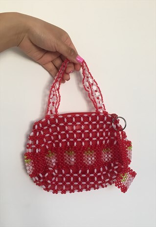RED BEADED MINI HAND BAG