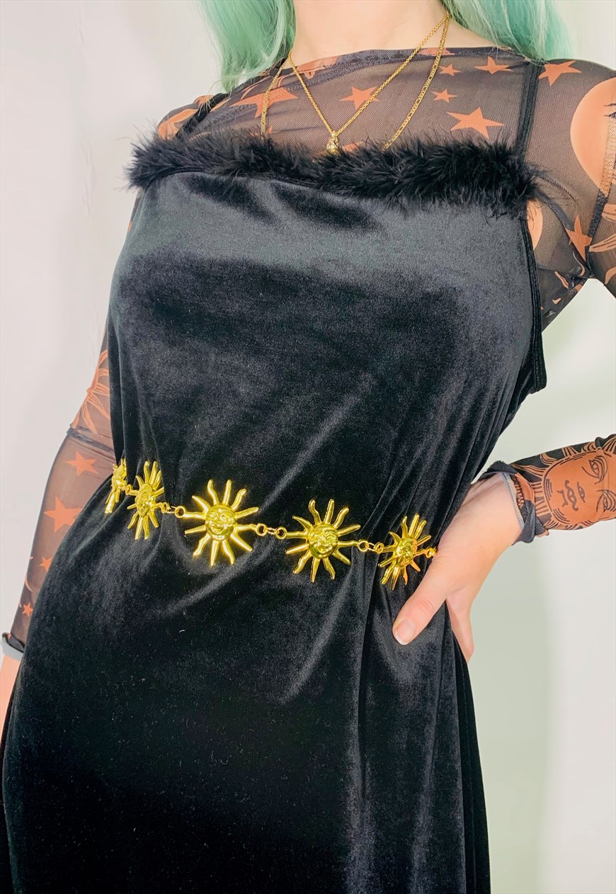 90s Feather Trim Black and Gold Velvet Top XS 1990s