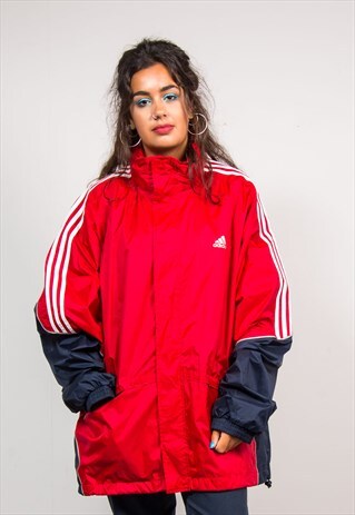 VINTAGE 90'S RED ADIDAS CAGOULE COAT JACKET