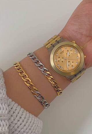 2 X GOLD SILVER OMBRE DUO CHUNKY CHAIN BRACELET