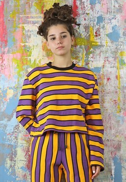 Relax Fit Jumper  in Wiggly Purple n Yellow Stripes