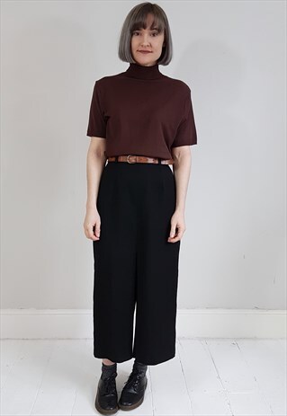 VINTAGE 80'S BLACK MIDI SKIRT W/ FRONT PLEAT AND KICK SPLITS