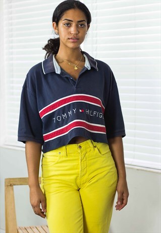 VINTAGE TOMMY HILFIGER CROP TOP REWORKED BIG LOGO XXL 10.2