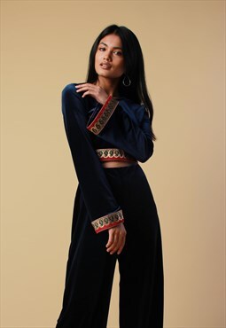 Blue Velvet Bell Sleeve
