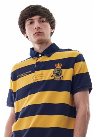 VINTAGE POLO RALPH LAUREN YELLOW NAVY BLUE STRIPED