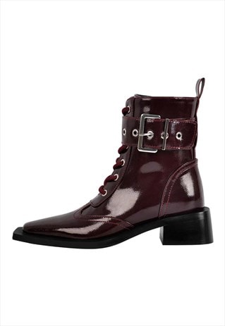 Square Toe Buckle Ankle Boots