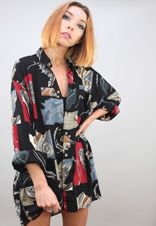 VINTAGE 80S 90S OVERSIZED LONG SLEEVE PATTERNED SHIRT