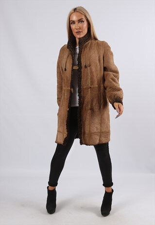 VINTAGE SHEEPSKIN LEATHER SHEARLING COAT REVERSIBLE 12 (EJDB