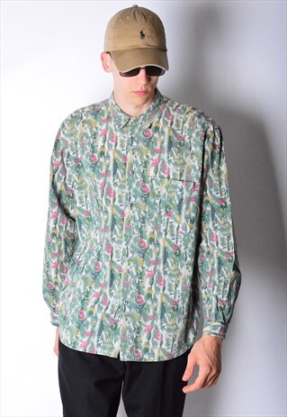 VINTAGE 90S GREEN ABSTRACT LONG SLEEVE SHIRT