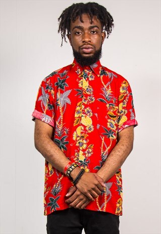 90'S VINTAGE RED PINEAPPLE HAWAIIAN STYLE SHORT SLEEVE SHIRT