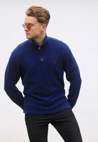 RALPH LAUREN 1/4 ZIP USA NAVY BLUE SWEATSHIRT