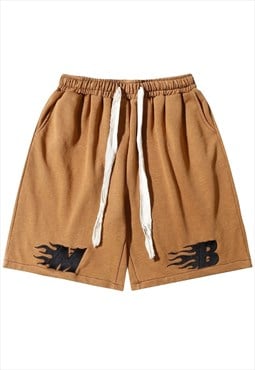 Racing board shorts retro print cropped pants vintage brown