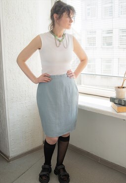 Vintage 80's Blue/Grey Mini Linen Skirt