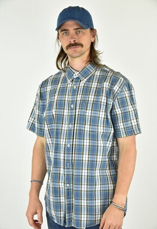 VINTAGE 90'S TOMMY HILFIGER BLUE PLAID BUTTON DOWN SHIRT XL