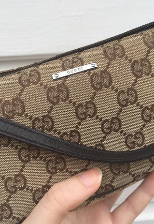 WOMENS GUCCI HANDBAG SMALL BEIGE BROWN BAGUETTE BAG PURSE