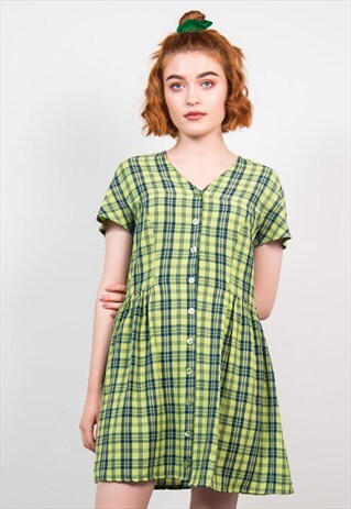 VINTAGE 90'S GREEN CHECK GRUNGE DRESS