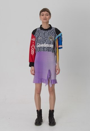 REWORKED 90S ASYMMETRIC COLOURFULL FOOTBALL FRILL DRESS
