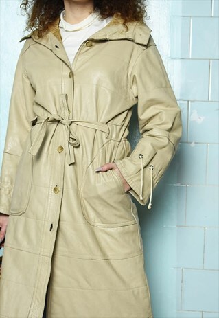 VINTAGE 60S MADE IN FINLAND MOD BOHO LEATHER COAT BEIGE