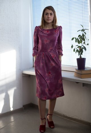 VINTAGE 90'S PURPLE PATTERNED MIDI DRESS