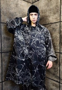 Spider web print jacket handmade Gothic windbreaker in black