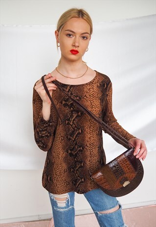 VINTAGE SNAKE PRINT SADDLE BAG