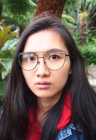 BLACK OVERSIZED CLEAR LENS GLASSES