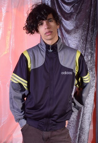 VINTAGE ADIDAS GREY, BLACK AND LIME GREEN TRACK JACKET