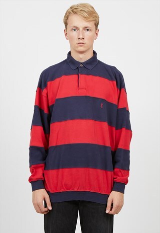 VINTAGE RED YVES SAINT LAURENT POLO NECK PULLOVER SWEATSHIRT