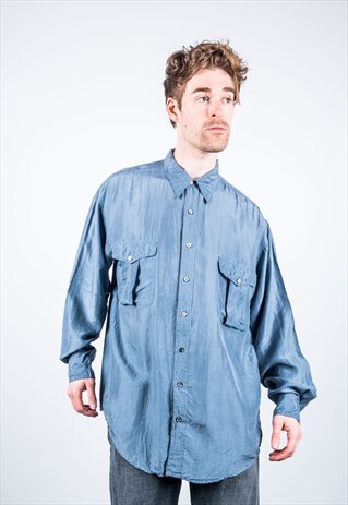 VINTAGE 1980S BLUE SILK SHIRT