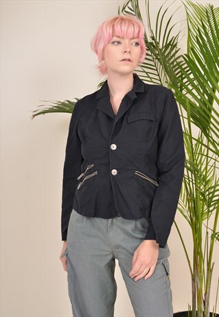 Y2K TOMMY HILFIGER DENIM BLAZER JACKET BLACK
