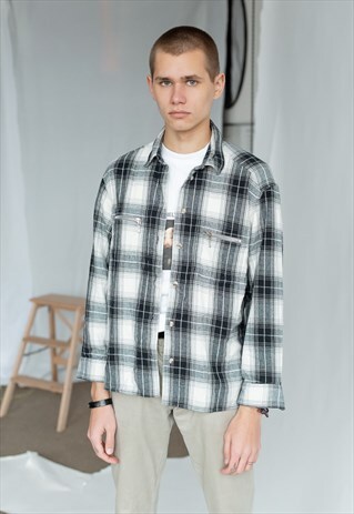 VINTAGE 80S GRUNGE CHECKERED SHIRT IN GREY
