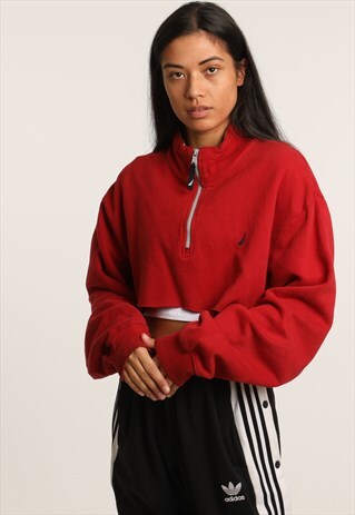 VINTAGE NAUTICA EMBROIDERED CROPPED 1/4 ZIP SWEATSHIRT