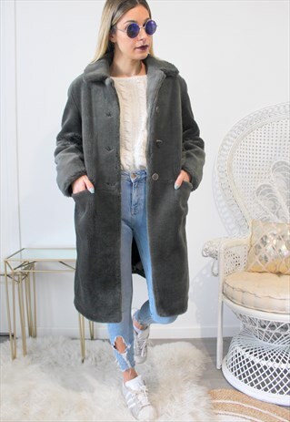 VINTAGE COAT FAUX FUR GREY
