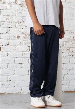 Vintage Fila Track Tape Logo Navy Relaxed Fit Trousers Blue