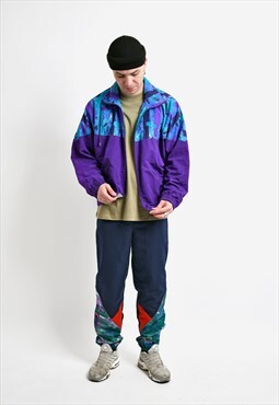 90s vintage windbreaker purple abstract sport shell jacket