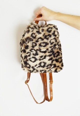 90'S LEOPOLD PRINT FAUX FUR VINTAGE BACKPACK BAG