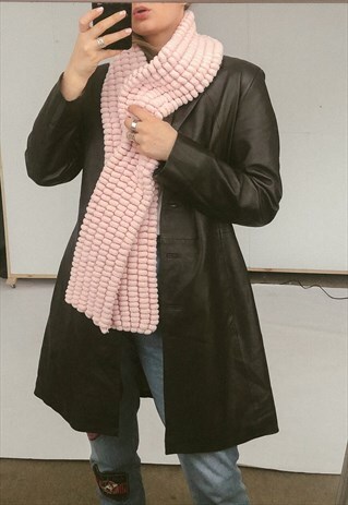 VINTAGE Y2K LONG FLUFFY POM POM SCARF IN PASTEL PINK