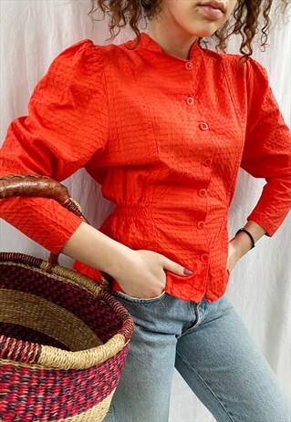 VINTAGE 50S HANDMADE BOHO MILKMAID PEPLUM BLOUSE SHIRT TOP