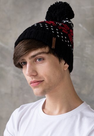 SNOWSTAR BEANIE HAT FAIR ISLE WINTER SKI KNIT POM POM HAT
