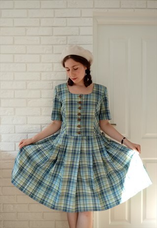 AUTUMN SCHOOLGIRL BABYDOLL PIN-UP PLEATED MIDI TARTAN DRESS