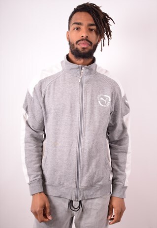 PUMA MENS VINTAGE TRACKSUIT TOP JACKET MEDIUM GREY 90S