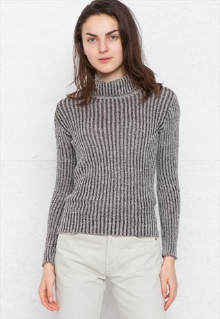 VINTAGE GREY TURTLE ROLL NECK KNIT JUMPER SWEATER