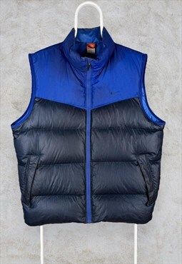 Vintage Nike Puffer Jacket Gilet Down Fill Black Blue XL