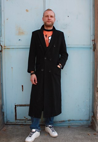 VINTAGE 80' ELEGANT BLACK UNISEX WOOL AND CASHMERE COAT