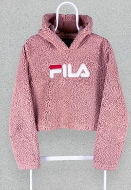 Fila Pink Fleece Cropped Hoodie Pullover Womens Size 14