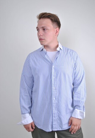 90S STRIPED RALPH LAUREN CUFFLINKS DRESS SHIRT, SIZE L