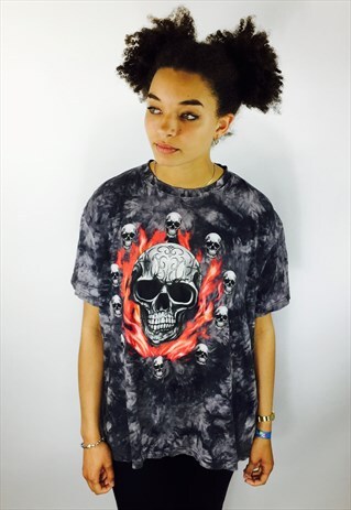 ROCK SKULL ACID WASH T SHIRT