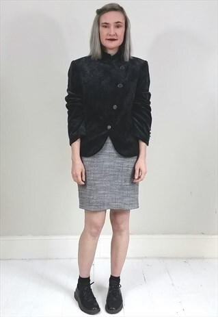 VINTAGE 90'S GREY FLORAL VELVET MILITARY STYLE JACKET